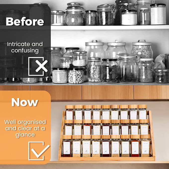 Bamboo Tiered Spice Rack, for Countertop Spice Organizer for Pantry Spice Shelf - Image 6