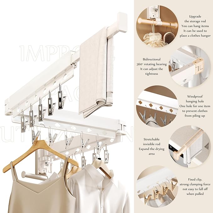Wall Mounted Collapsible Clothes Drying Rack, Durable Space-Saving Laundry - Image 5