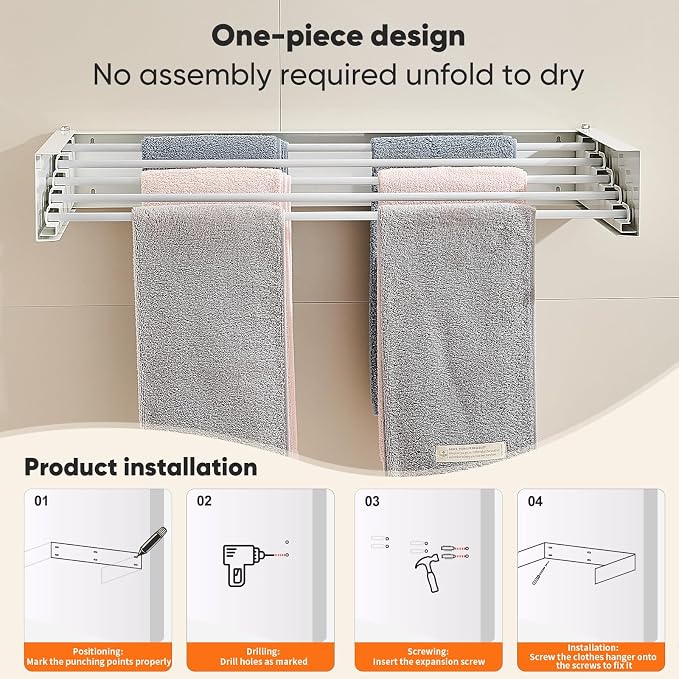 Clothes Drying Rack 20 inches Foldable Wall Mount Laundry Rack Folding Indoor - Image 7