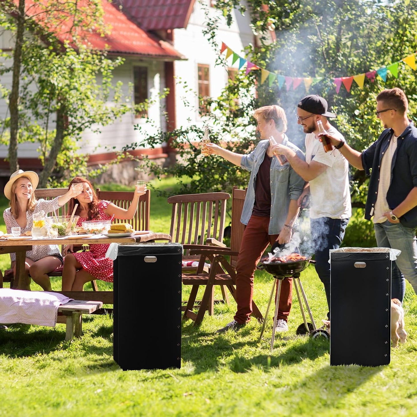 Nosiny 5 Pcs 50 Gallon Disposable and Reusable Corrugated Cardboard Trash Cans for Events, Recycling Bins Bulk with Trash Bags, Cardboard Garbage Boxes for Parties, 18" x 18" x 36" (Black)