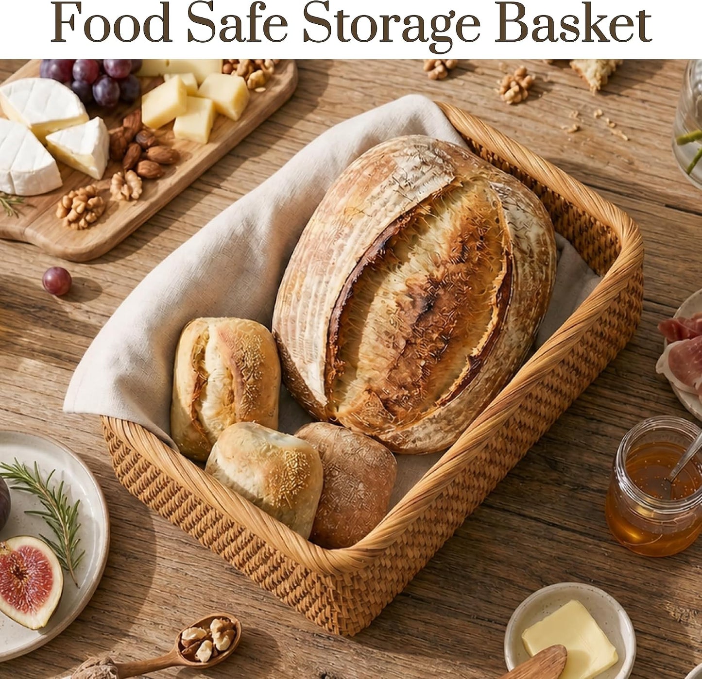Yangqihome Natural Rattan Storage Baskets, Rectangular Woven Fruit Baskets, Decorative Wicker Basket and Small Baskets for Organizing (Set of 3)