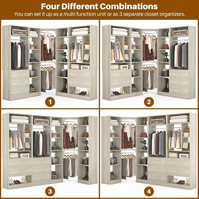 Corner Closet System with 5 Drawers, Closet Organizer System with 15+Shelvess & - Image 5