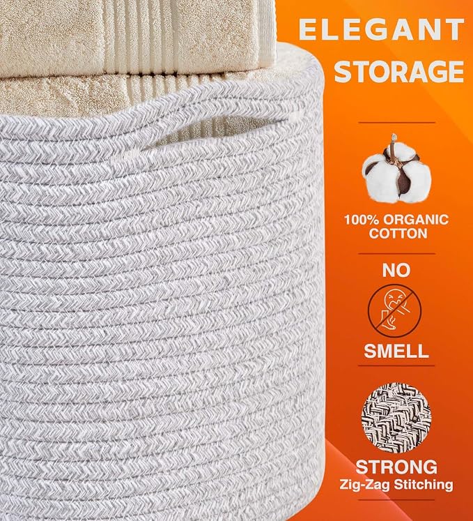 CHAT BLANC Cotton Rope Baskets for Organizing | Storage Baskets for Shelves | - Image 2
