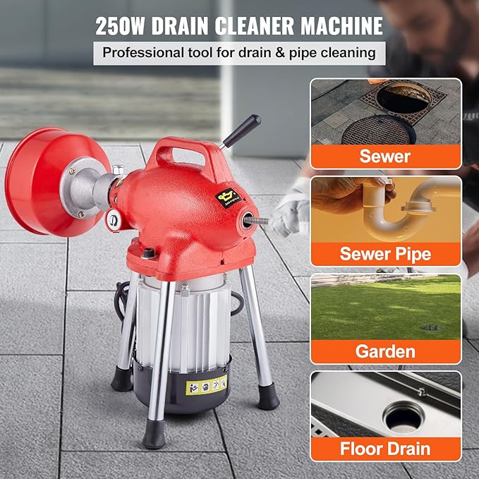 VEVOR Drain Cleaner Machine 66FT x 5/8 Inch, 250W Electric Sewer Snake Auger - Image 2