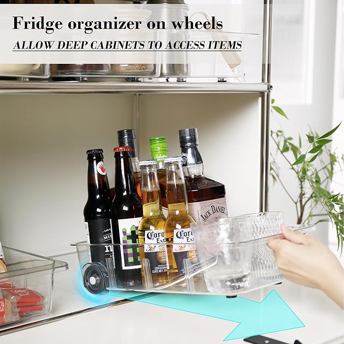 Fridge Organizer Bins With Wheels, 3 Pack Roll Out Refrigerator Organizers And - Image 4