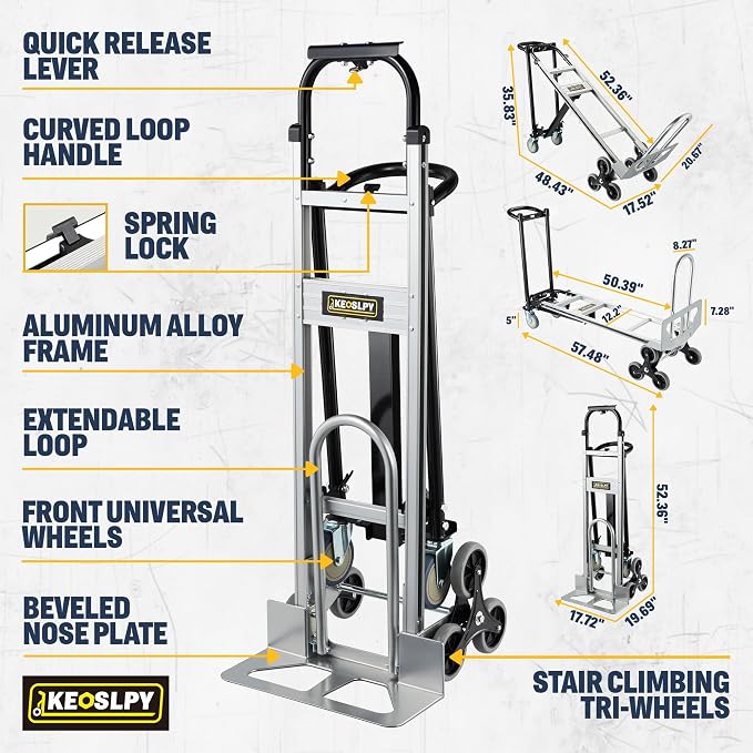 3 in 1 Industrial Convertible Hand Truck, 1000 LBS Capacity Heavy Duty Platform - Image 5