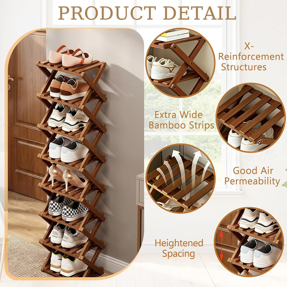 Simcat Bamboo Folding Shoe Rack Free Standing Storage Organizer
