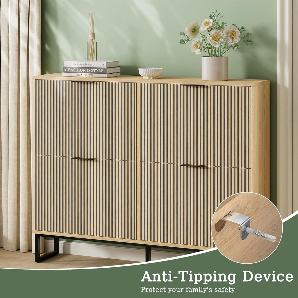 Shoe Cabinet Storage with 4 Flip Drawers and Metal Legs, Natural Wood丨Slim Sh...