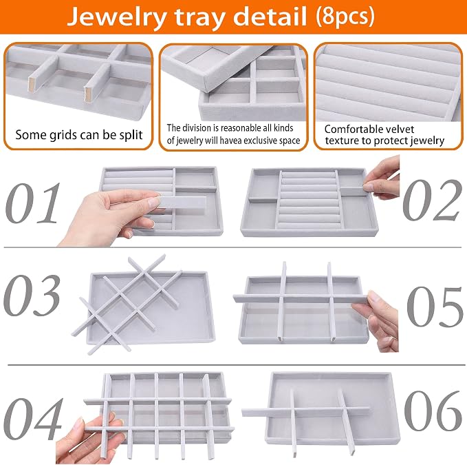 Jewelry Storage 8PACK, Velvet Jewelry Organizer Trays - Image 6