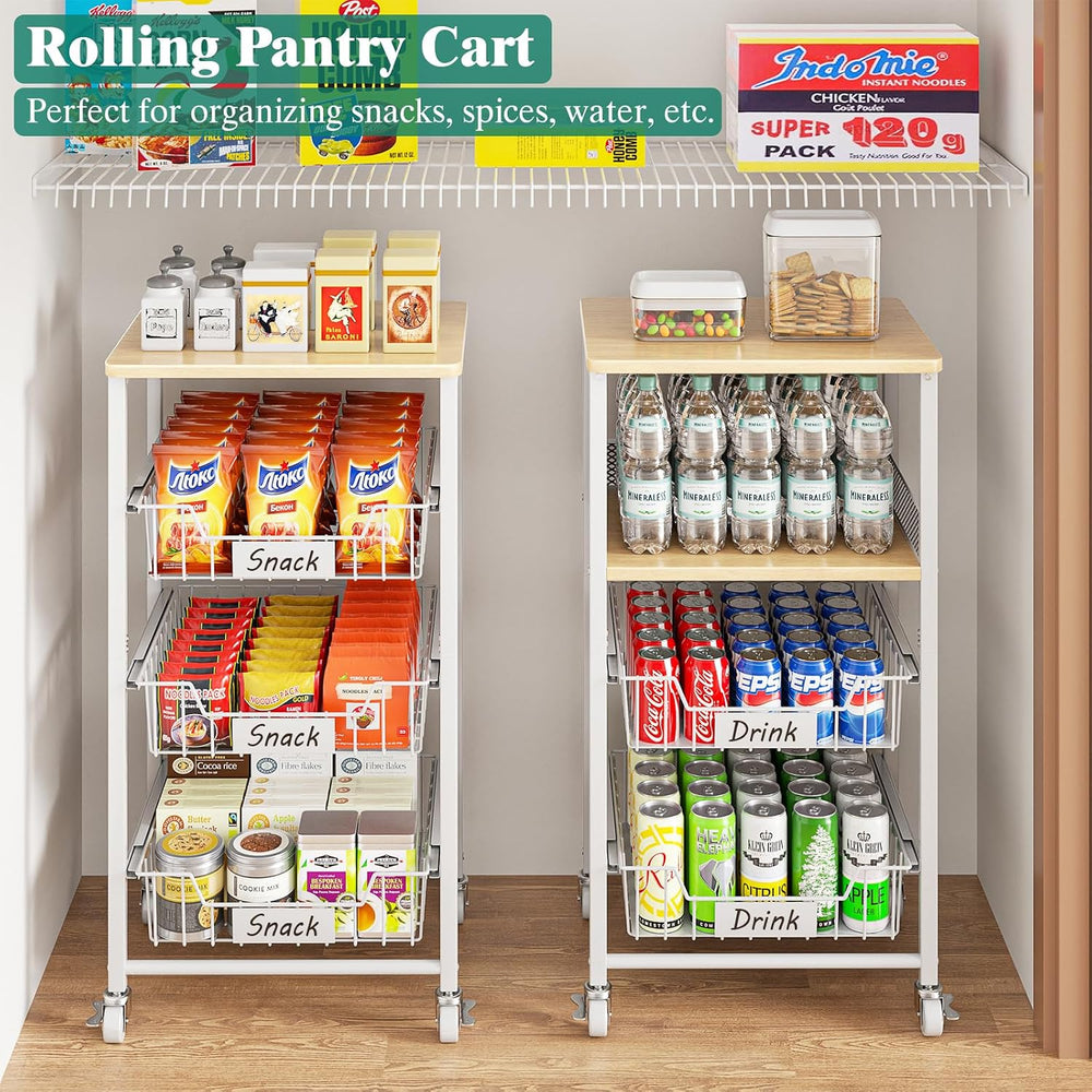 Giwil 4-Tier Fruit Vegetable Storage Cart Rolling Kitchen Cart with Drawer
