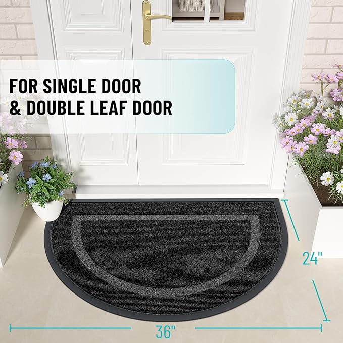 OLANLY Half Circle Door Mat Indoor Outdoor Entrance Welcome, Waterproof - Image 3