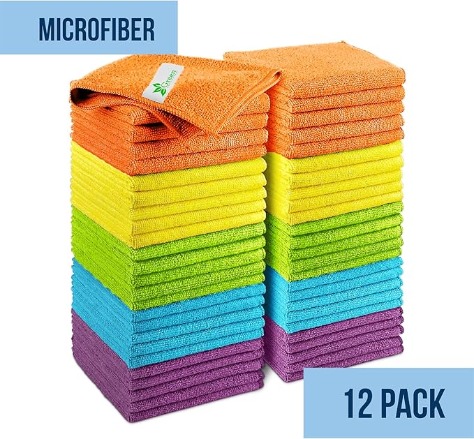 GREEN LIFESTYLE Chamois Cloth, Microfiber Cleaning Cloth 12 Pack, Borderless - Image 7