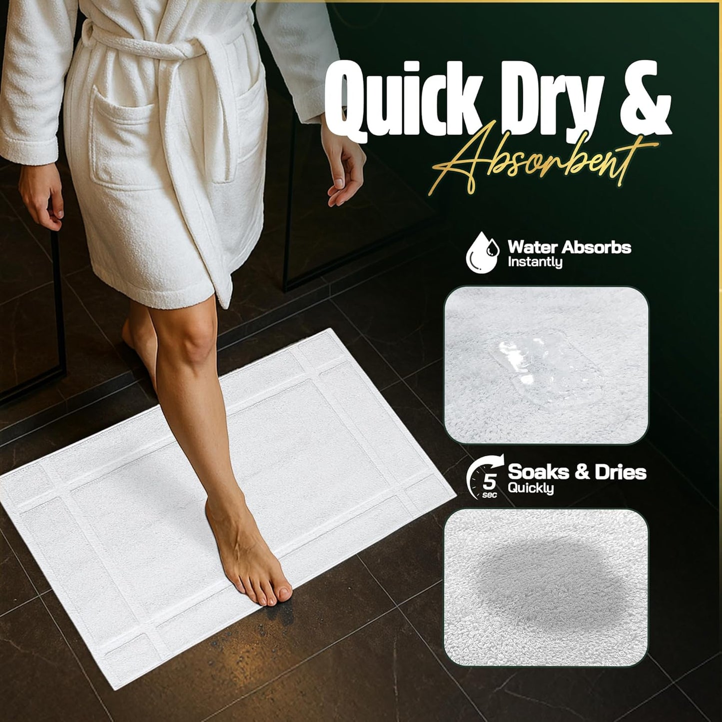 Pearl Linens Pack of 6 100% Cotton Bath Mat Towels, 20x30 inches, Soft & Absorbent Floor Towels for Bathroom, Not Bathroom Rugs, After Shower Mat, 687 GSM, Machine Washable, Airbnb Essentials, White