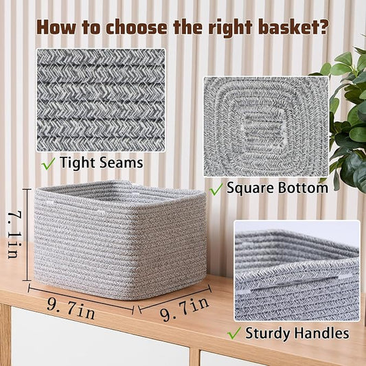 Small Organizing Baskets for Cubes Shelf, 9.7x9.7x7.1 Inch Rope Woven Storage - Image 2