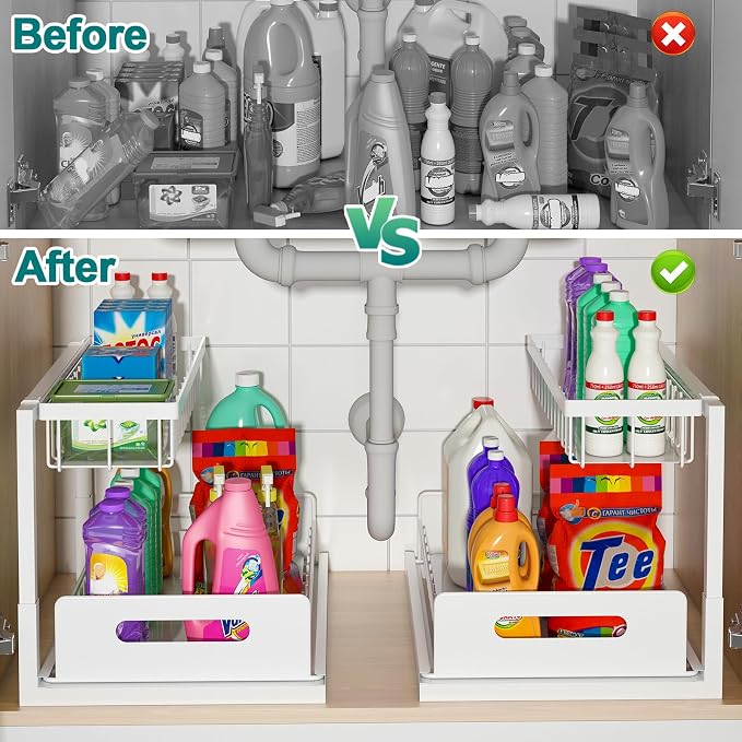 bukfen Under Sink Organizer, Pull Out Cabinet Organizer 2-Tier Slide Out - Image 2