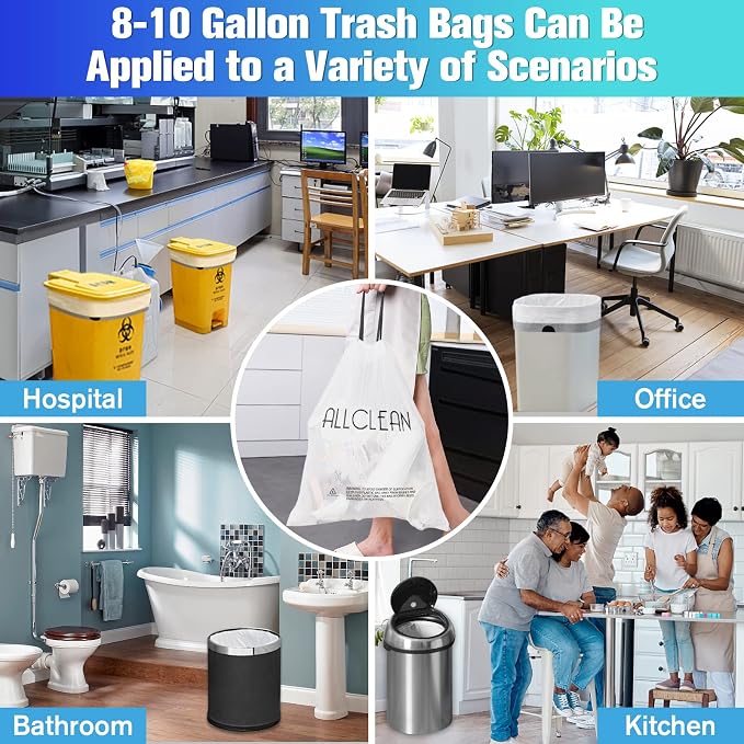 Trash Bags 10 Gallon Medium Kitchen Drawstring Bathroom Garbage Bags, Fit 8-10 - Image 4