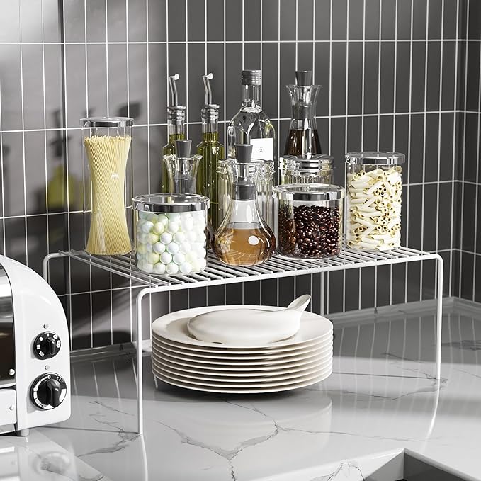 MediumWhite Cabinet Storage Shelf Rack Set of 6, Rustproof Metal Wire Kitchen - Image 2