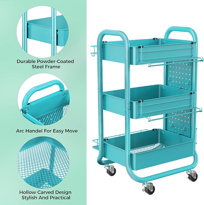 DESIGNA 3-Tier Utility Storage Rolling Cart - Image 8