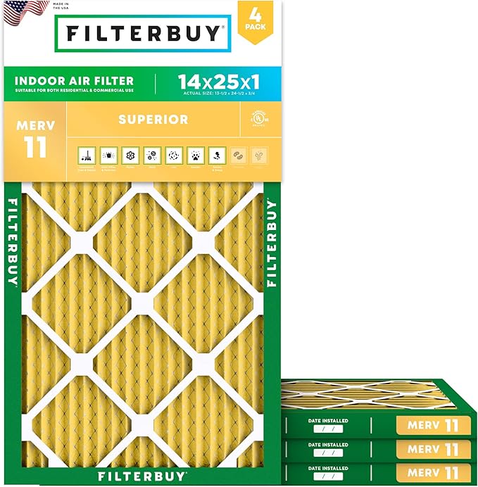 Filterbuy 14x25x1 Air Filter MERV 11 Allergen Defense Replacement, by Filterbuy