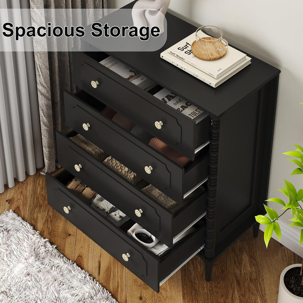 Dresser for Bedroom, 37" Tall Dresser with 4 Drawers, Black