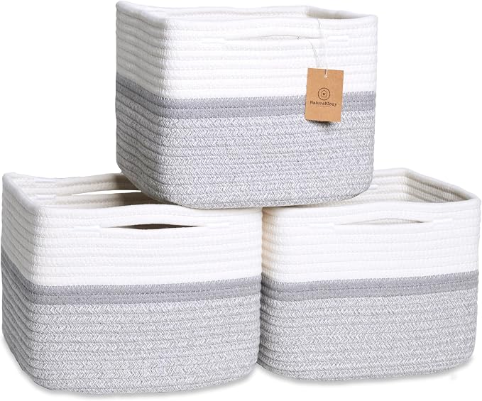 NaturalCozy Storage Cubes 9”x9”x7”Cotton Rope Woven Baskets by NaturalCozy