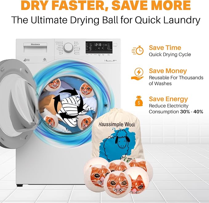 Wool Dryer Balls Organic Felt 6 Pack Laundry Fabric Softener, Extra Large - Image 5