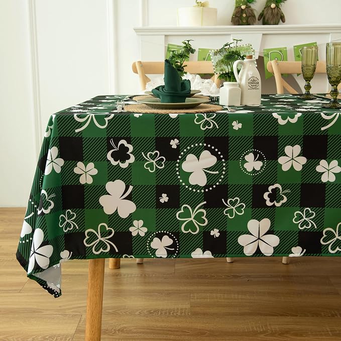 Green Waterproof Plaid St.Patrick Tablecloth Fabric - Image 3