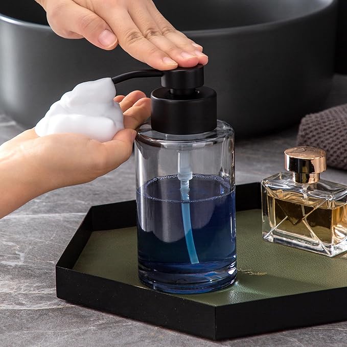 Enra Foaming Soap Dispenser, 12oz Black Thick Glass Bathroom and Kitchen Soap - Image 5