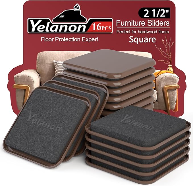 Yelanon Square Furniture Sliders – 16 PCS 2.5" Floor Protectors by Yelanon