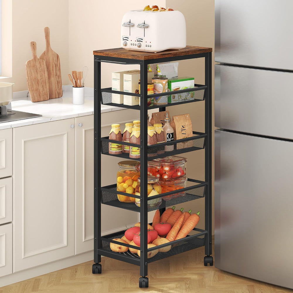 Hoctieon Rolling Storage Cart, 5-Tier 11.8" Wide Panel Kitchen Storage C...