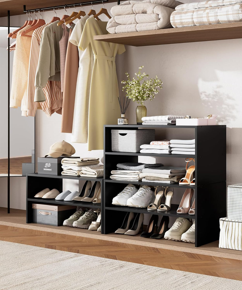 2-Tier Stackable Shoe Rack, 24.6 Inches Wide, Matte Black(Pack of 2)
