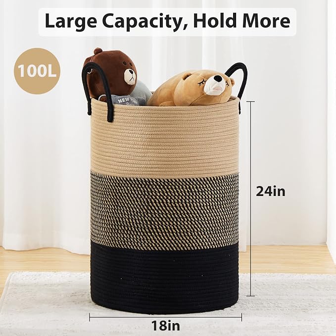 Fiona's magic 100L Extra Large Laundry Hamper Basket, 26.4Gal Tall Woven