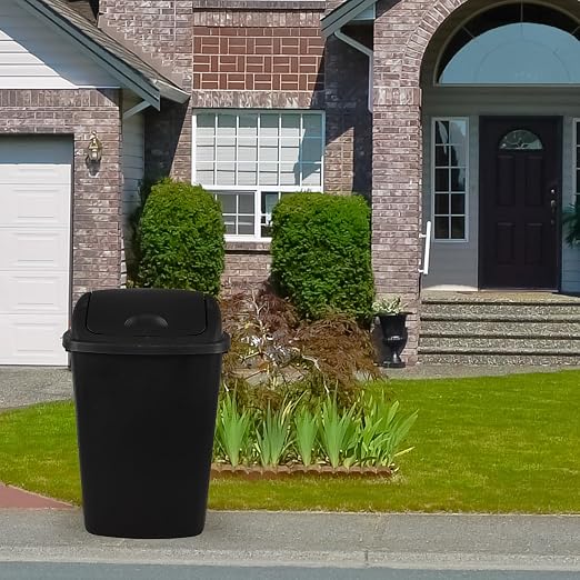 4-Pack 13 Gallon Plastic Swing Top Trash Can, Lidded Wastebasket Garbage Can - Image 5