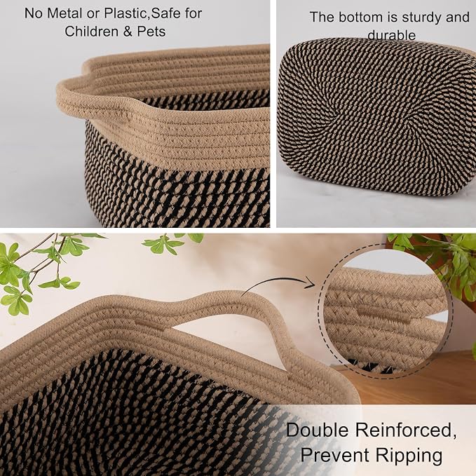OIAHOMY 3 Pack Storage Baskets for Organizing, Woven Cotton Rope Basket for - Image 4