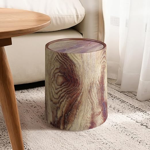 Wood Grain Plastic Trash Can Swing Top Lid, 4Gal/15L Farmhouse Wastebasket Bin - Image 7