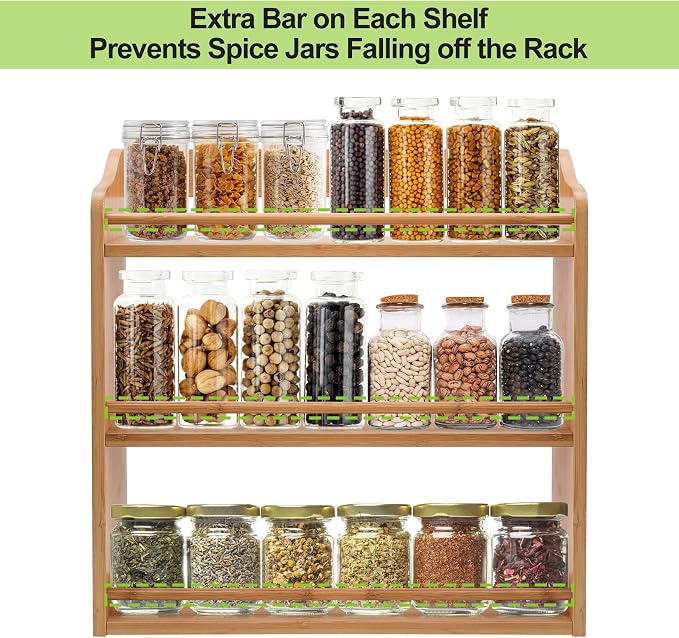 3 Tier Bamboo Spice Rack, Seasoning Jars Rack Shelf Spice Organizer - Image 5