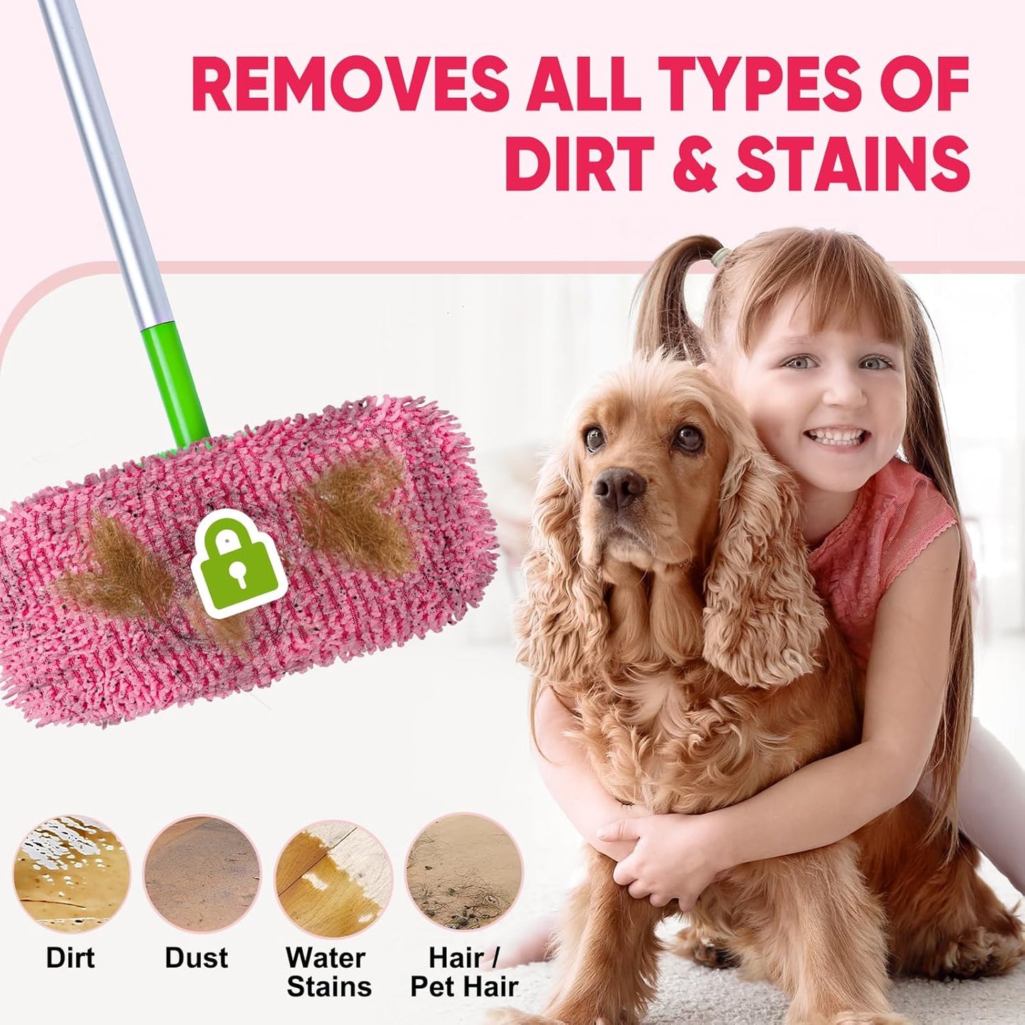 6 Pack Reusable Mop Pads Compatible with Swiffer Sweeper, Chenille Mop Refill Pads, Dry & Wet Mopping Cloths for Floor Cleaning -Pink