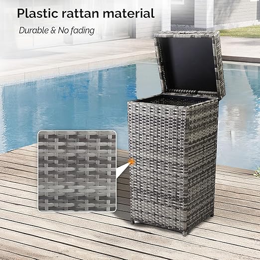 VINGLI Wicker Patio Trash Can, 27 Gallon Rattan Trash Can - Image 4
