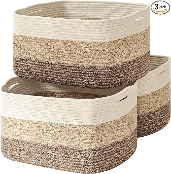 Large Storage Baskets for Organizing Shelves, Woven Cotton Rope Bins for Baby by ICERZCZ