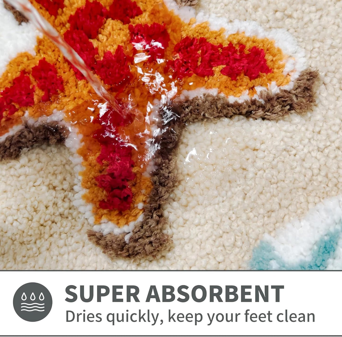 Beach Bathroom Rug 20x32 Inch, 3D Textured Coastal Ocean Wave Scalloped Bath Mat with Starfish Shell Decor, Soft Microfiber Absorbent Non-Slip Washable Bath Rug for Bathroom, Kitchen, Entryway