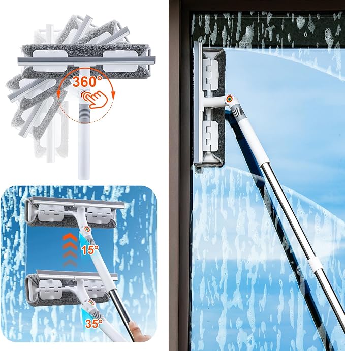 funest 126‘’ Squeegee for Window Cleaning, 2-in-1 Window Cleaner Tool - Image 2