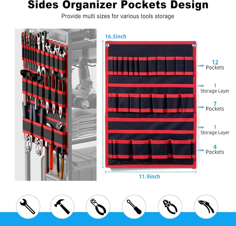 JUNNUJ Power Tool Organizer Cart with Charging Station, 6 FT Cord, Red