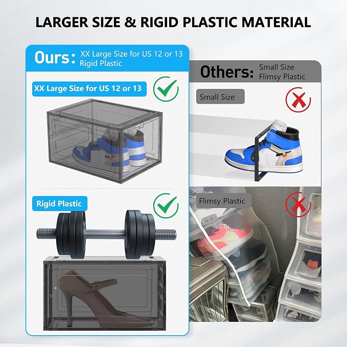 12 Pack Hard Sturdy Thickened Rigid XX Large Shoe Storage Organizer - Image 6