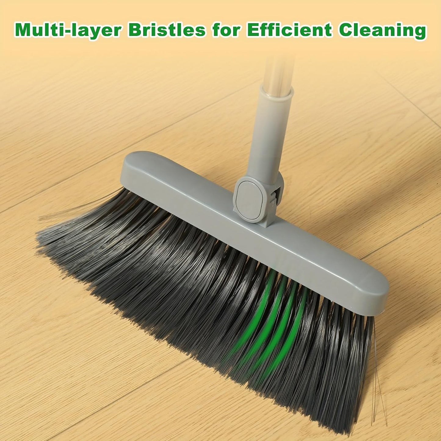 3 in 1 Broom and Dustpan Set with Adjustable Push Broom with 48.8“ Long Handle for Floor Sweeping Outdoor Indoor Sweeping Combo for Home & Kitchen (Gray)