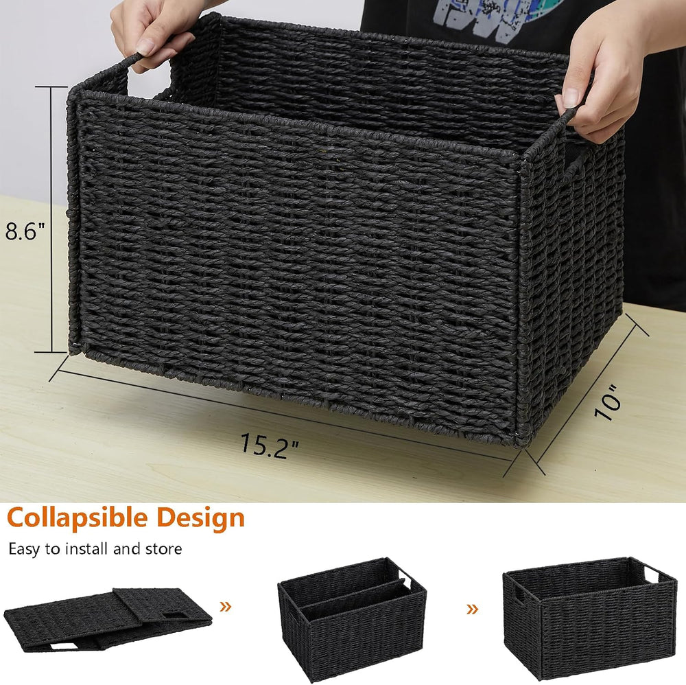 Vagusicc Wicker Storage Basket, Set of 2 Hand-Woven Paper Rope Wicker Basket,...