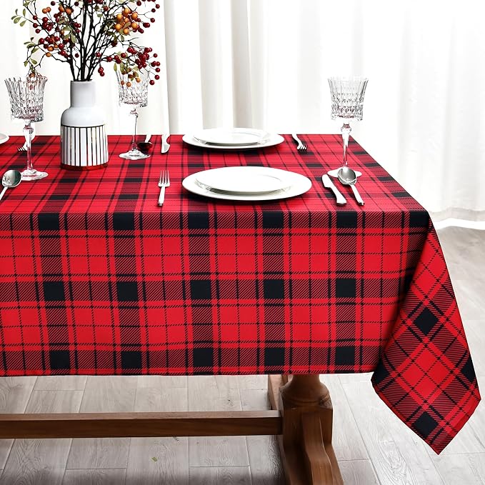 Classic Gingham Buffalo Xmas Tablecloth Fabric by Essifunia