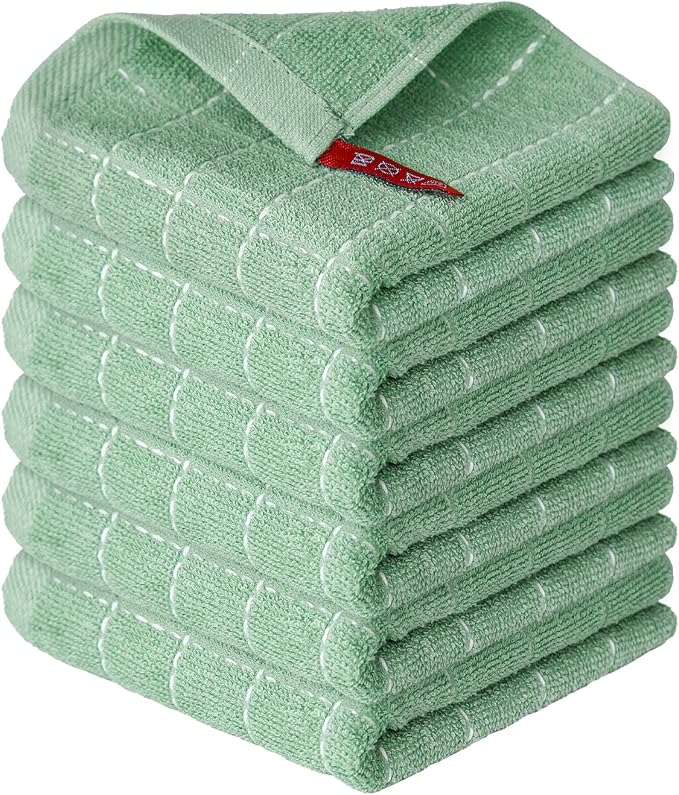 Artoid Mode Checkered Designed Cotton Light Green Terry Kitchen Dish Cloths by ArtoidMode