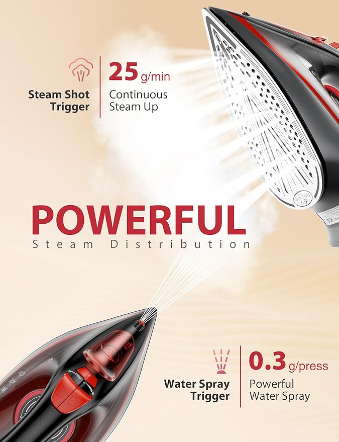 Burst steam Iron for Clothes, Automatic Shutoff, Light Weight, 1500W Iron - Image 6