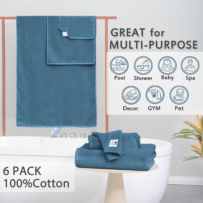 VOOVA & MOVAS Blue Towels Bathroom Sets, 100% Cotton | Lightweight | Soft | - Image 3