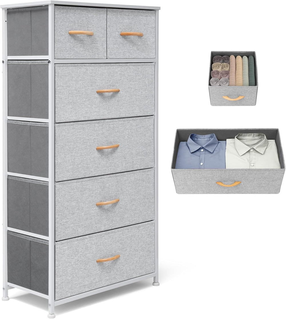 Fabric Dresser for Bedroom, Tall Skinny Dresser with 6 Drawers, Storage Organ...